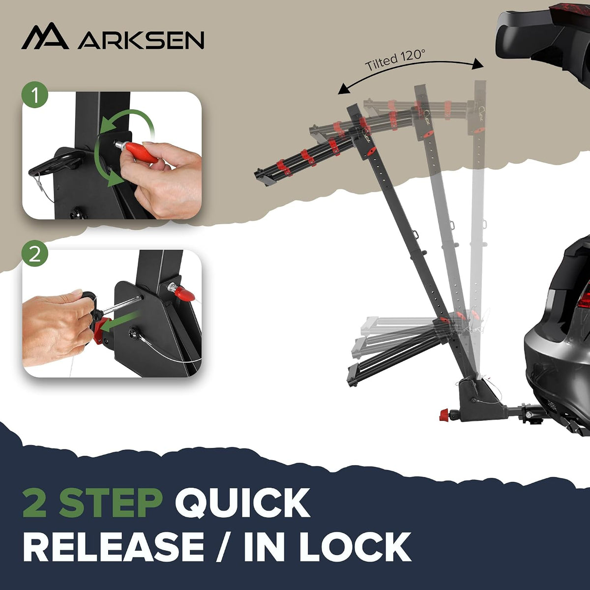 Arksen Folding Hitch-Mounted Ski/Snowboard Rack, Snowboard Mount Carries 6 Pair Skis or 4 Snowboards Fits 2" or 1.25" Receivers, Trailer Hitch Ski Rack with Key Lock, Security Strap, Tilt Access