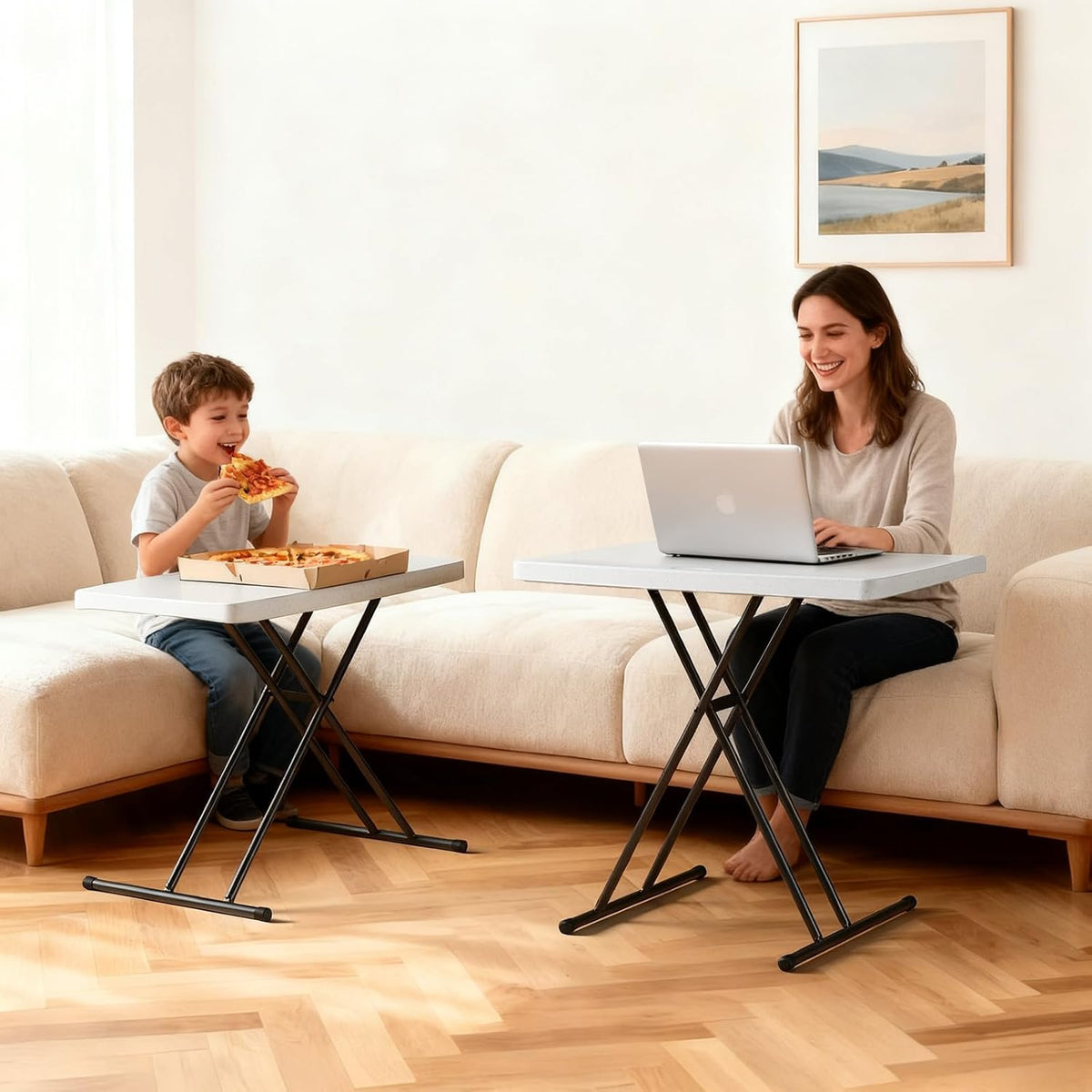 30 Inch Folding Table, Adjustable Height Portable Folding Table, Foldable TV Tray Table, Small Laptop Desk & Picnic Table for Indoor Outdoor Use, Bedroom, Camping, Patio, BBQ, RV