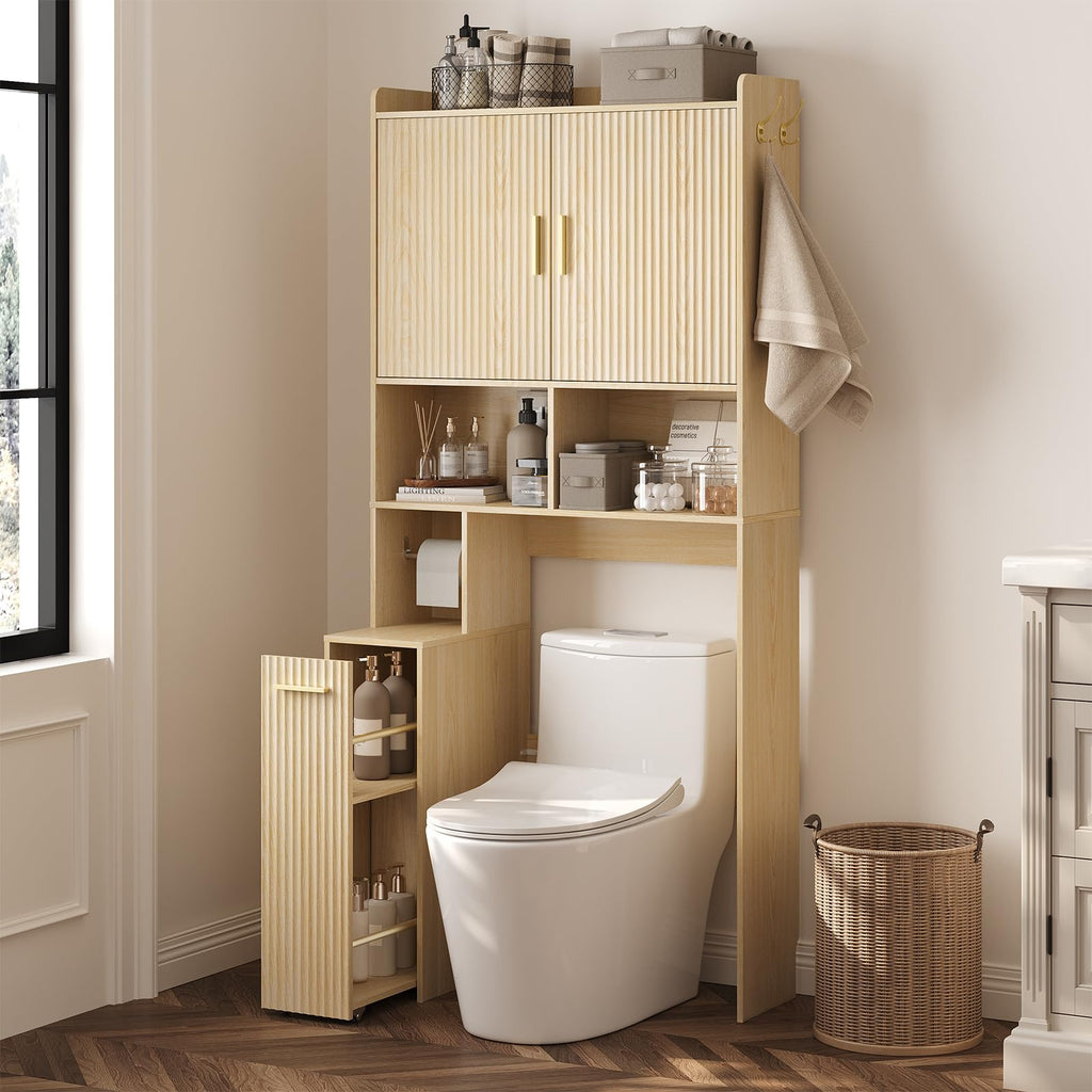 ELYKEN Over The Toilet Storage Cabinet with Pulley & Acrylic Doors, Black