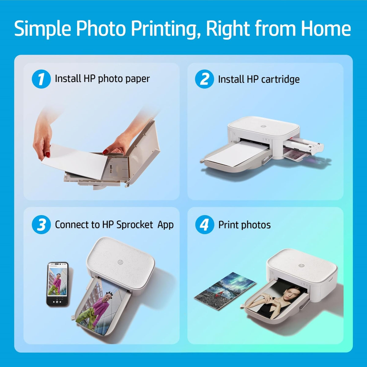 HP Sprocket Studio Plus 4x6 (10.2x15.2 cm) Wireless Instant Photo Printer, Wi-Fi, Premium Dye-Sub, Vibrant Color Pictures, Bundle: Photo Album, Case, Photo Paper and Stickers, White