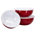 Golden Rabbit Enamelware Nested Mixing Bowls with Lids, Set of 3, Solid White Textured