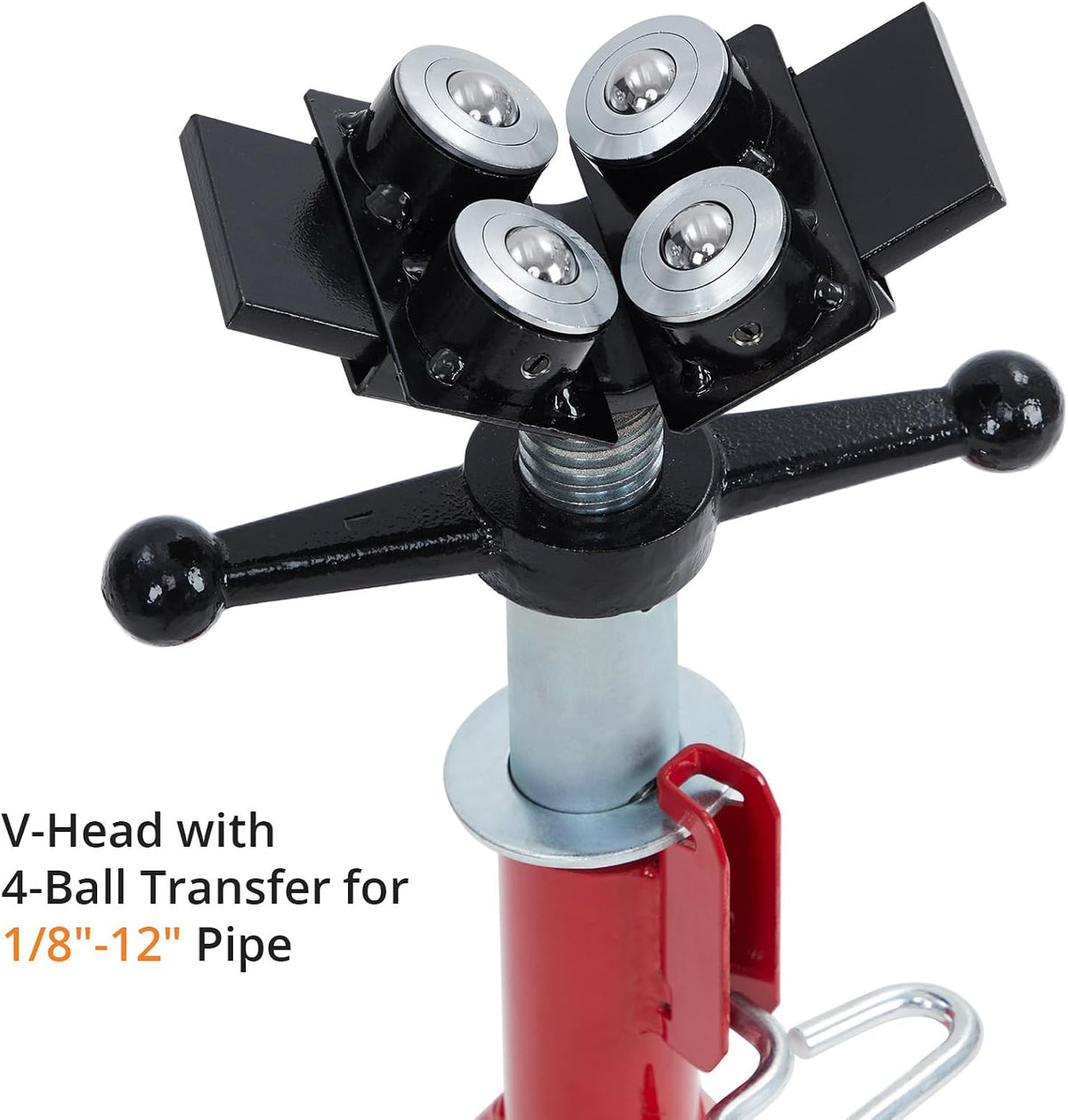 V Head Pipe Jack Stand with 4-Ball Transfer, 28-52 Inch Adjustable Height,1/8"-12" Wide Pipe Capacity, 2500 Lb Load Capacity Heavy Duty Steel Pipe Stand for Welding