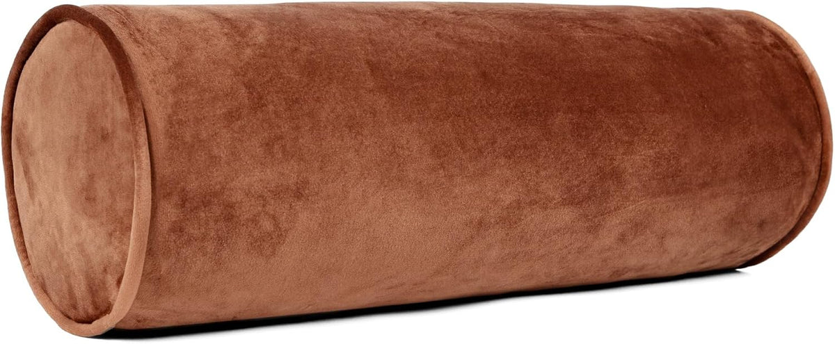 Sherry Kline Velvet Neck Bolster Pillows Set of 2, Plush Velvet Decorative Cylinder Throw Pillows for Couch, Sofa & Bed, Round Accent Pillow, Back & Neck Support, Brown, 18" x 6"