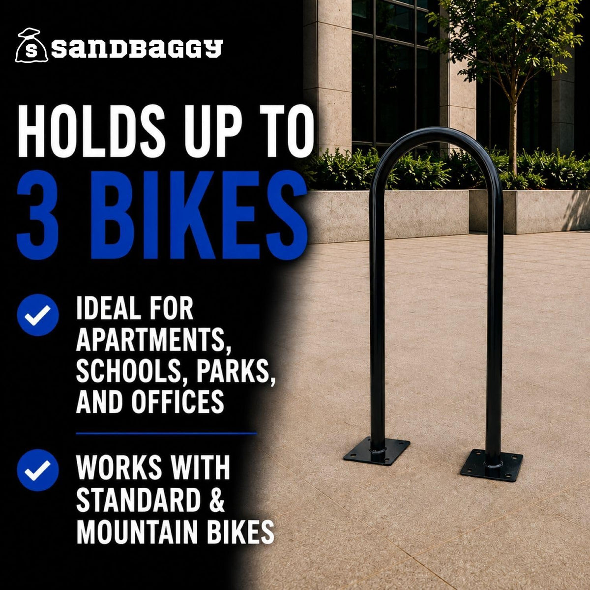 Sandbaggy In Ground Bike Rack | U Shaped, Commercial, Outdoor, 1 Loop, Steel | Black, 14.5" x 34" (2)