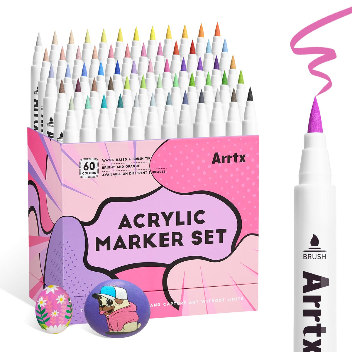 Arrtx 150 Colors Markers Paint Pens, Acrylic Paint Pens for Artists Adults Coloring Drawing Cartoon Anime Comic - Brush Tip for Rock Painting, Wood, Canvas, DIY Crafts Making Art Supplies
