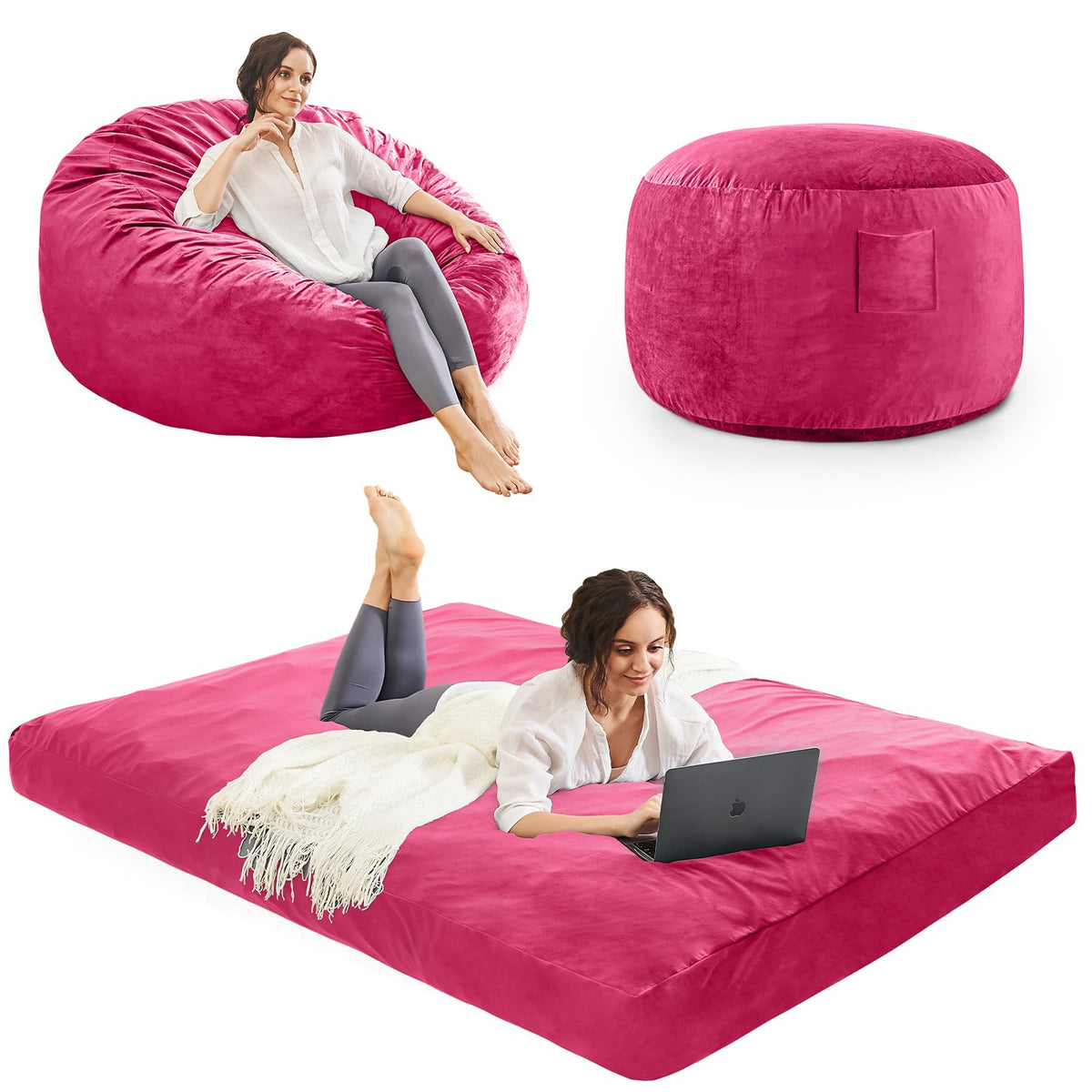 Bean Bag Chairs for Adults - Giant Bean Bag Convertible Floor Sofa