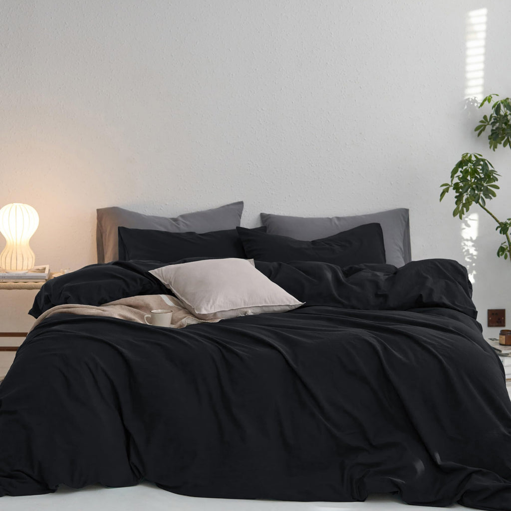 MooMee Upgraded Softer Duvet Cover Set 100% Washed Cotton Twill King