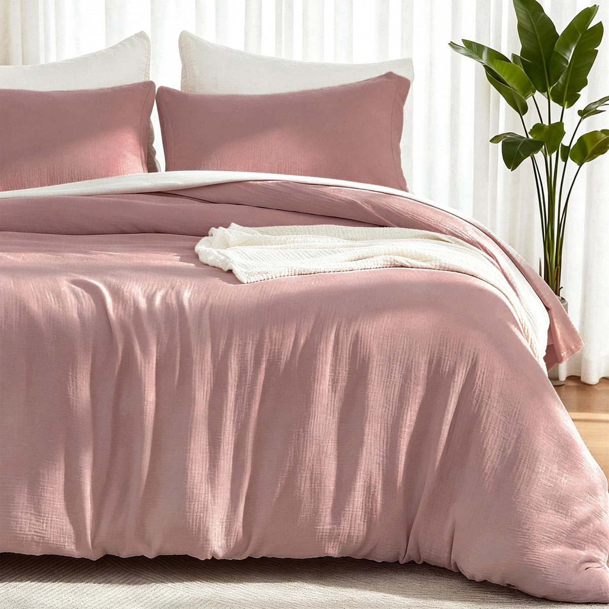 EMME Muslin Cotton Duvet Cover Set Linen Like Cream White King
