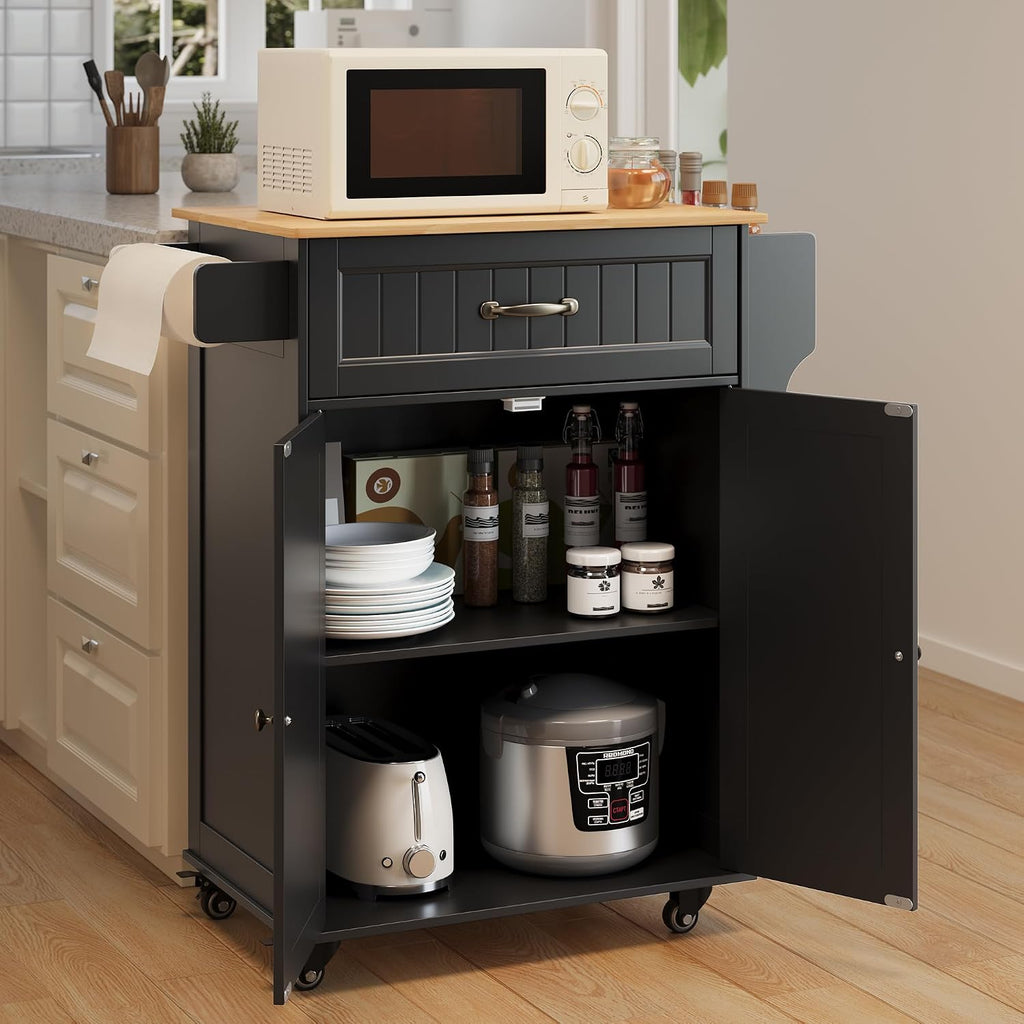 Gizoon 33" W Kitchen Island Cart with Adjustable Shelf, Black