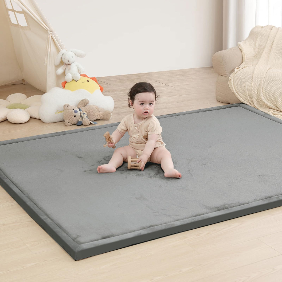 Huloo Sleep Large 1.3" Thick Baby Play Mat for Floor, 79"×59"(Dark Gray)