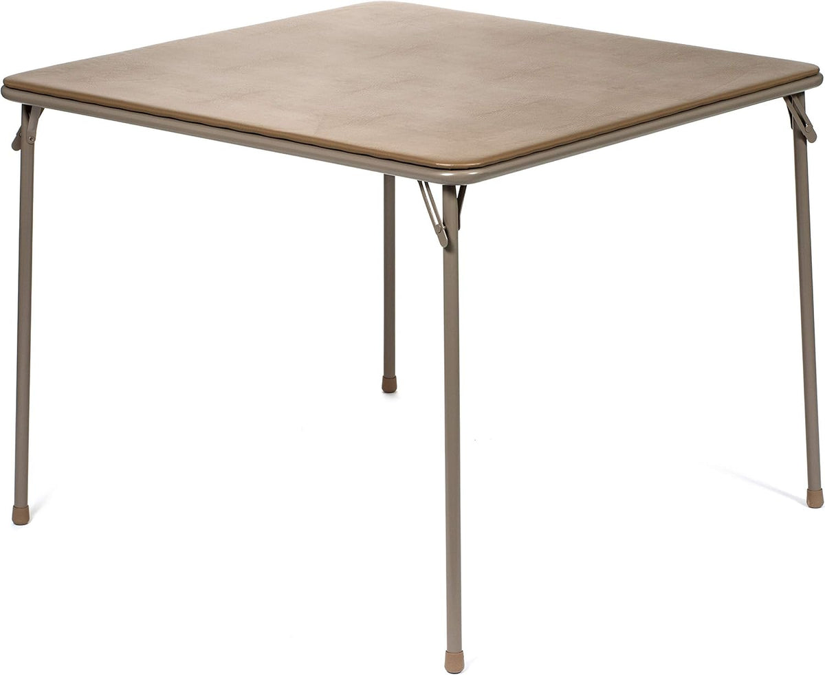 38" Square Folding Card Table - Portable, Easy-to-Store, Vinyl Upholstered, Sturdy Steel, Wheelchair Accessible - Beige