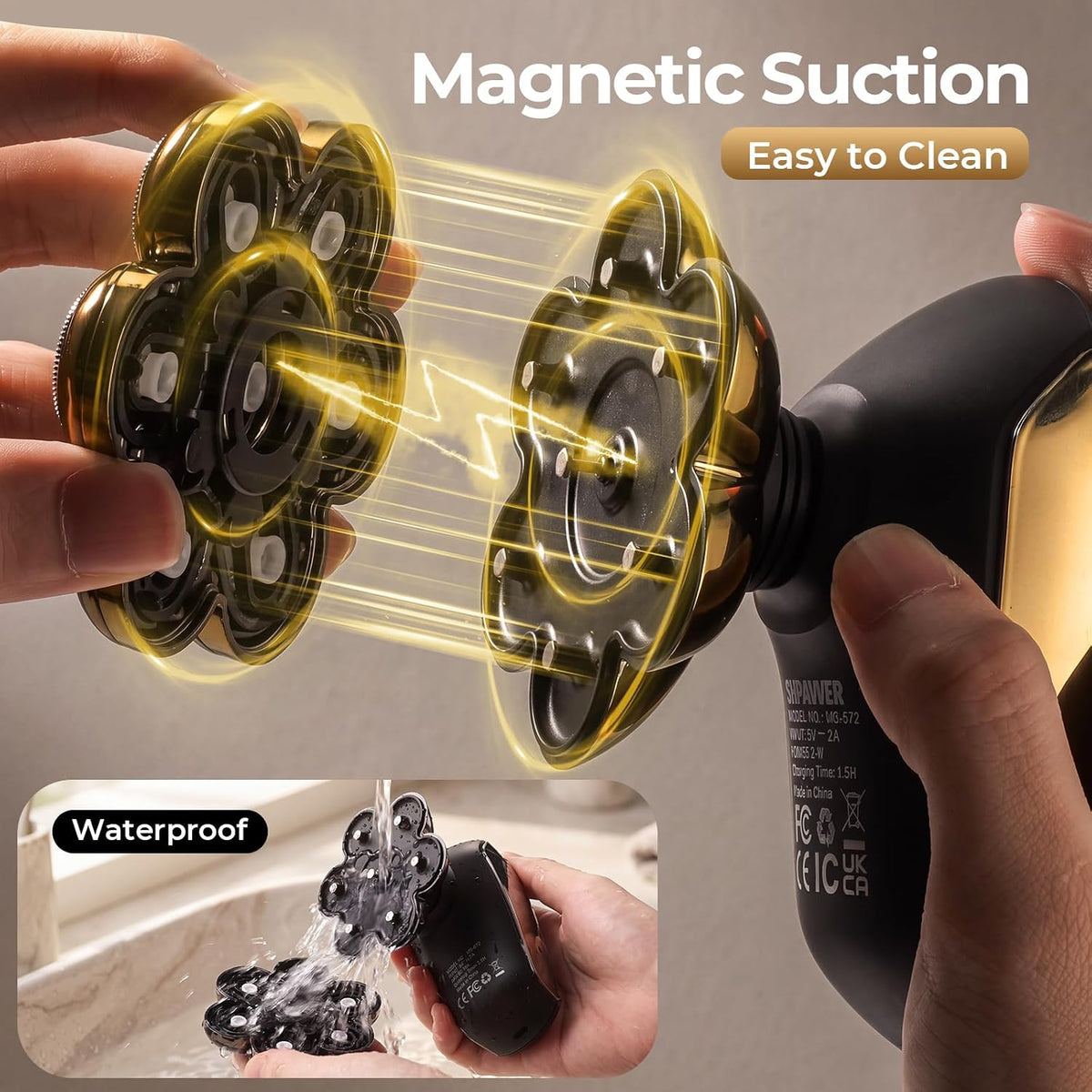 SHPAVVER Head Shavers for Bald Men: 5-in-1 Grooming Kit - 7D Floating Magnetic Removable Head Electric Razor - IPX7 Wet/Dry Shaving with LED Display, Type-C Fast Charging for Travel