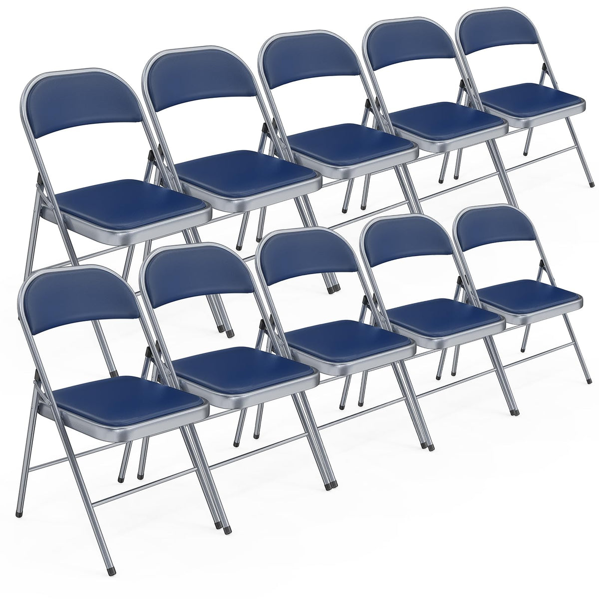 Bonnlo Folding Chair with Comfortable Padded Cushion and Back, Portable Folding Chairs for Outside, Office Events, Weddings, Pu Leather, 6 Black