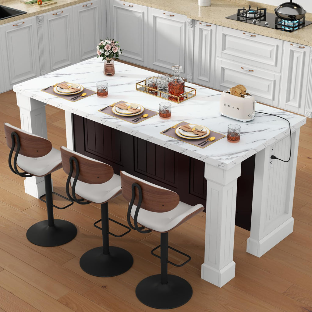 63" Large Imitation Marble Dining Table for 4-6 People, with LED Lights