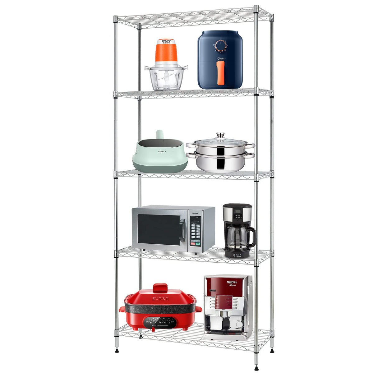 FDW | 6-Tier Wire Shelf with Wheels | 45" x 18" x 82" | Chrome