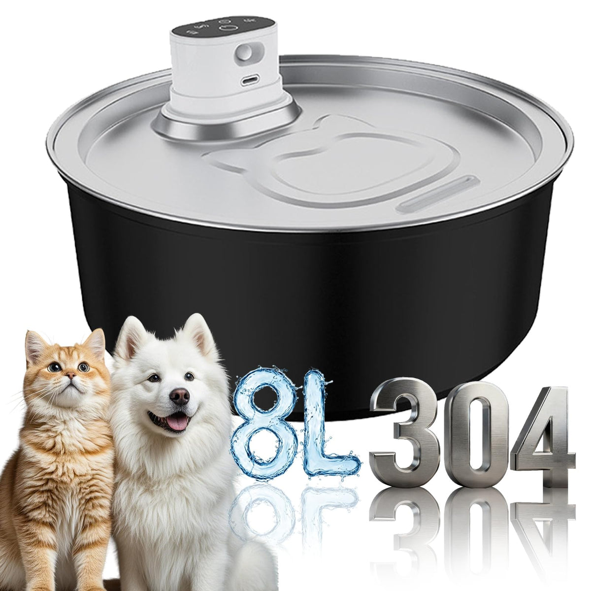 Selene Dog Water Fountain, Pet Water Fountain Stainless Steel, Large-Capacity Smart Cat Water Fountain with Sensor