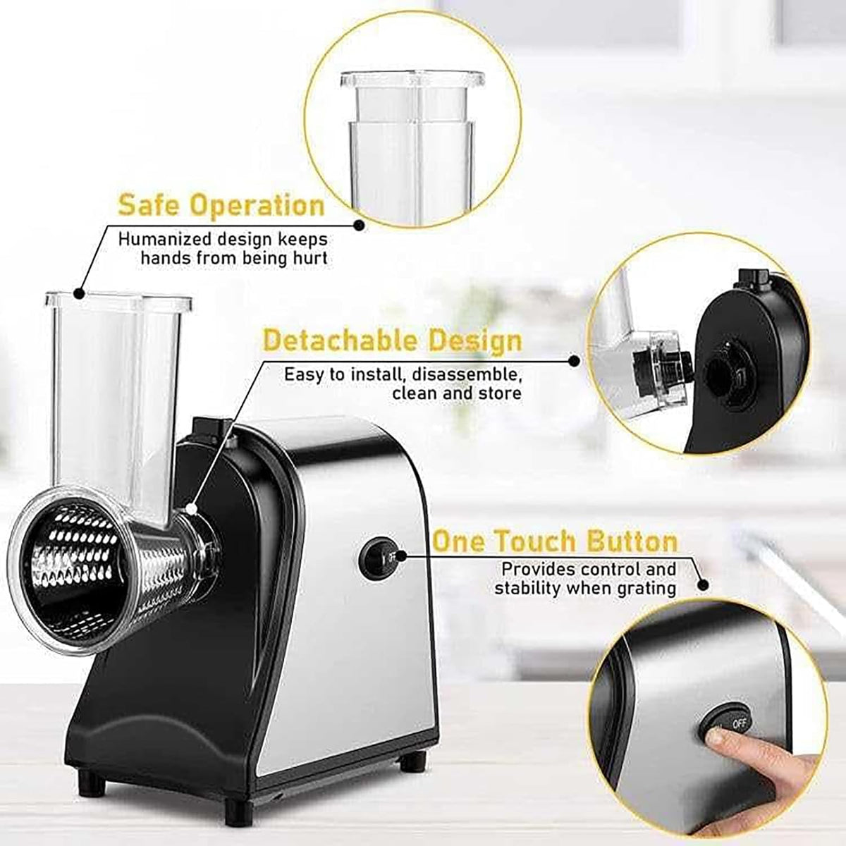 McbeAn Electric Vegetable Cheese Grater, 1000W Vegetable Cutter with 5 Stainless Steel Blades, Work Efficiently, One-Touch Control, for Cheese Carrots Potatoes Nuts Cucumbers Zucchini