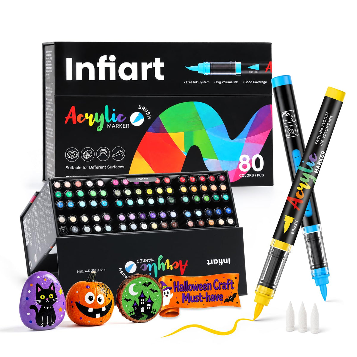 240 Colors Acrylic Paint Markers, 3X Large Capacity Flexible Tip Paint Pens
