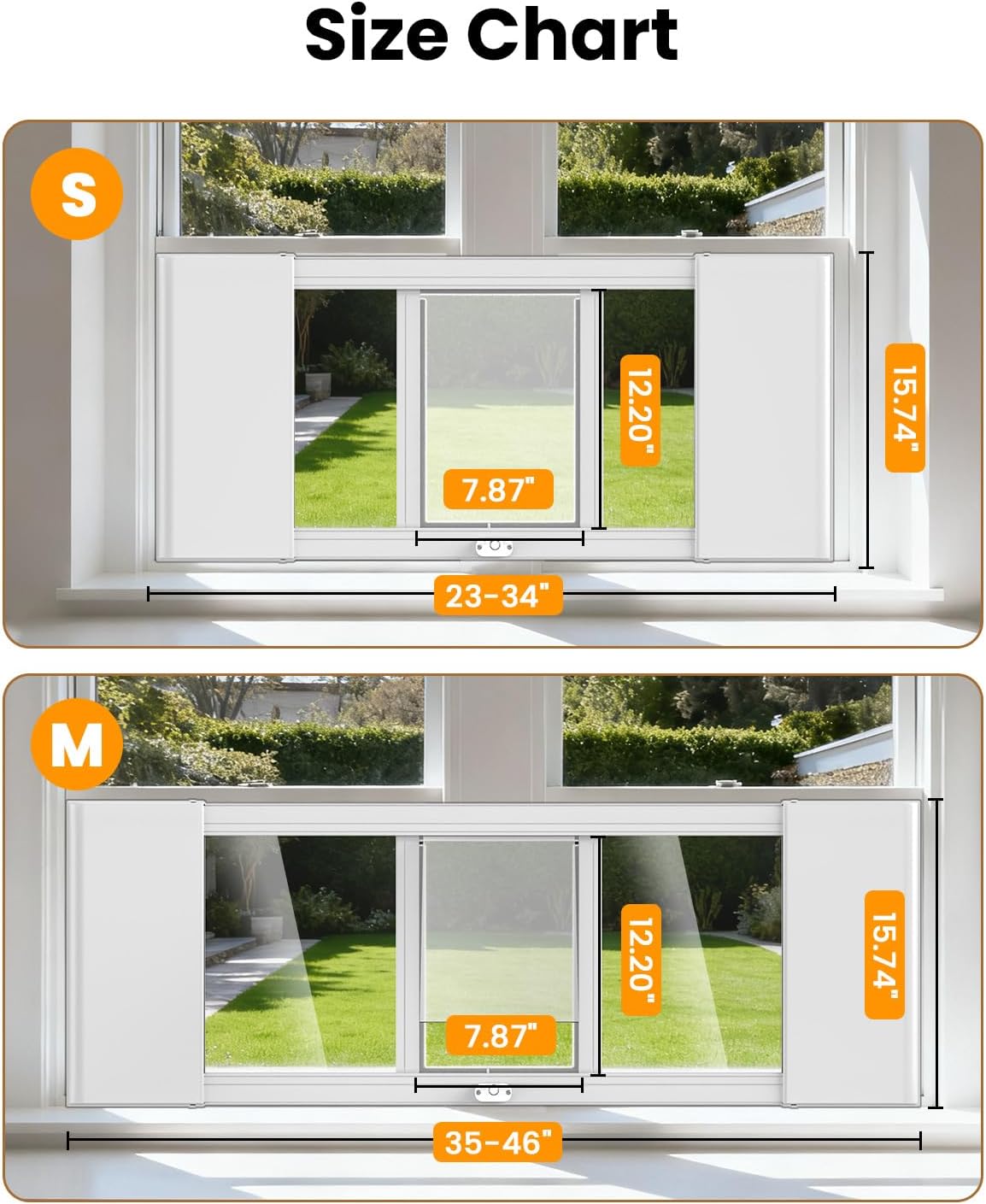 Upgraded Pet Cat Door for Window, Adjustable Width of 35"-46" Window Cat Door Insert, Quick Installation Pet Doors for Cats Small Dog with Aluminum Frame, Tight Seal, Safety & Weatherproof, HD Glass