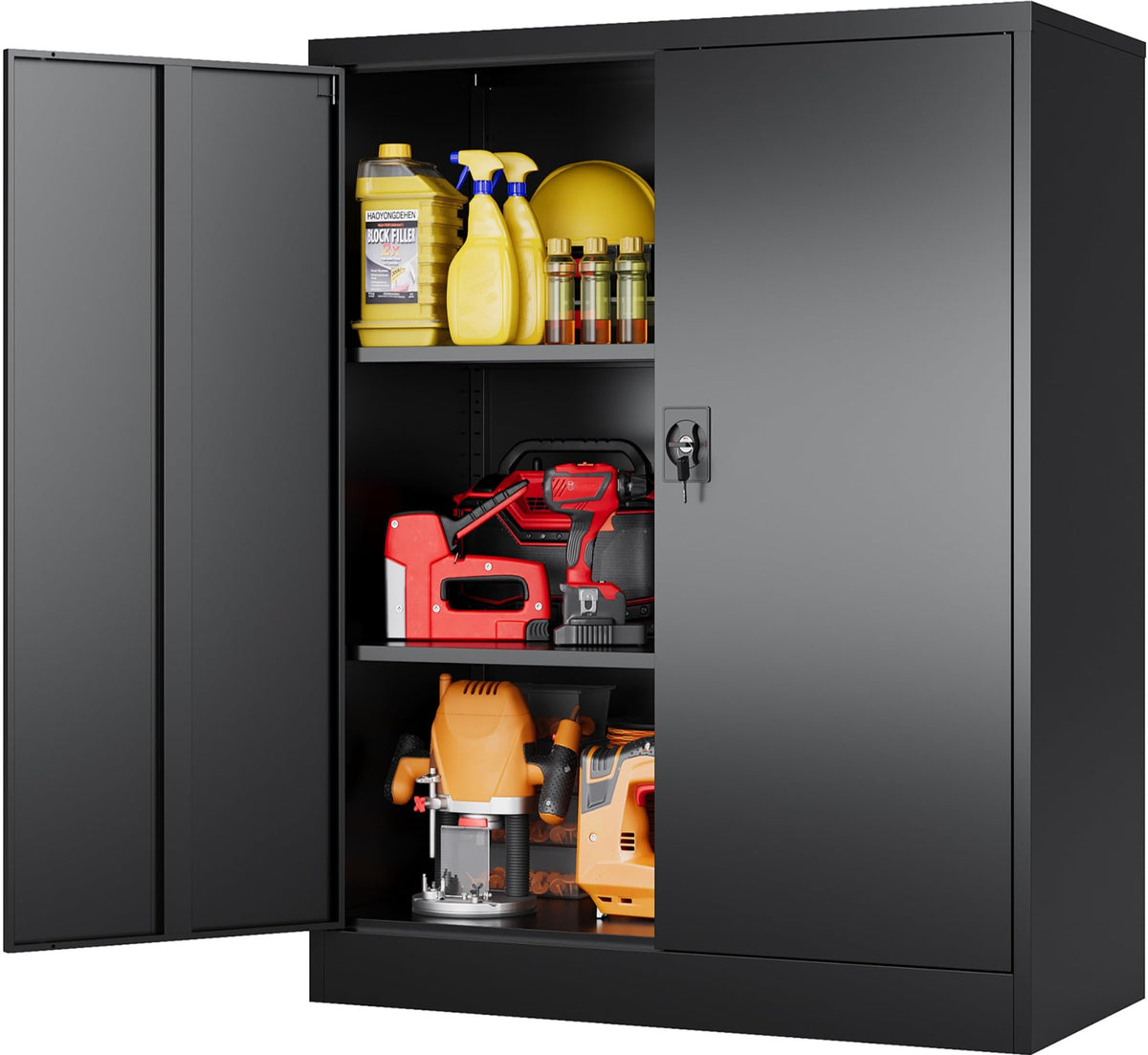 SISESOL 75" Tall Metal Storage Cabinet with Wheels,Rolling Garage Storage Cabinet with Lock,Black Metal Cabinets with Wheels and Shelves,Deep Heavy Duty Tool Locker for Garage,Home,Office,Shop