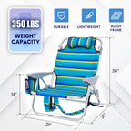 2 Pack Lightweight Portable Camping Beach Chair for Adults, Outdoor Lay Flat Folding Beach Chairs with 5 Positions, Backpack Beach Chair with Towel Bar, Zipper Pouch, Cup Holder, NEW Striped