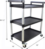 MaxWorks 80774 3-Shelf Utility Plastic Cart with Wheels-225 Lbs Maximum Capacity , Black