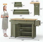 ONBRILL 60" Kitchen Island with Trash Can Storage, Rolling Island Table