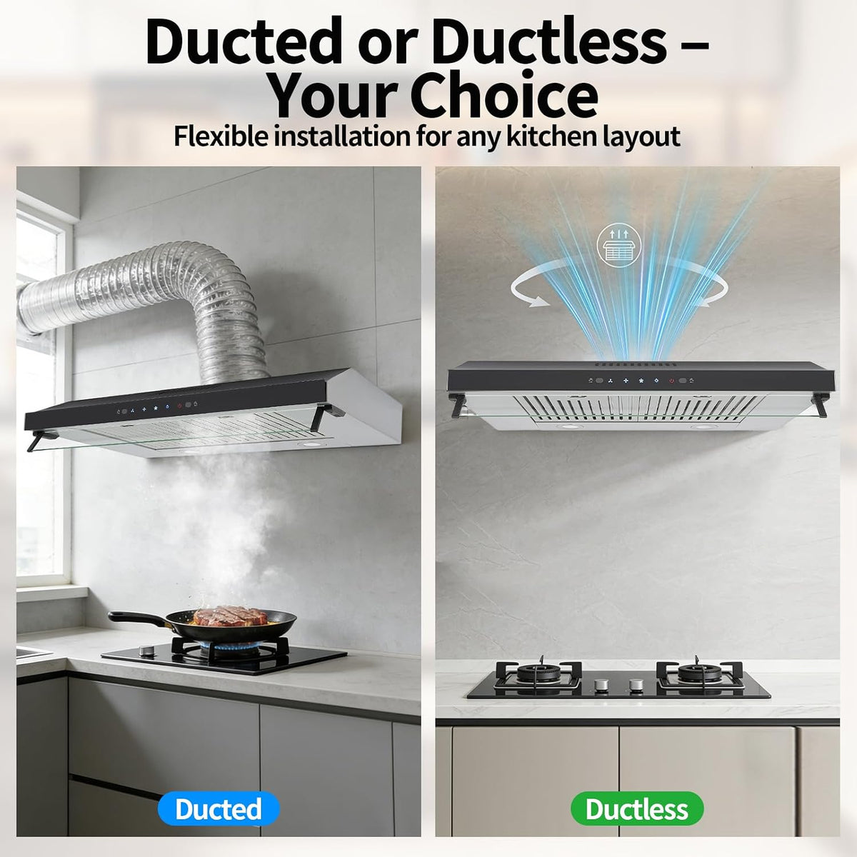 Under Cabinet Range Hood 30In 900CFM Black Ducted/Ductless Range Hoods Kitchen Stove Vent Hood for Kitchen Stainless Steel Range Hoods,3-speed Fan,Touch Control/Gesture Sensing (900CFM-30in)