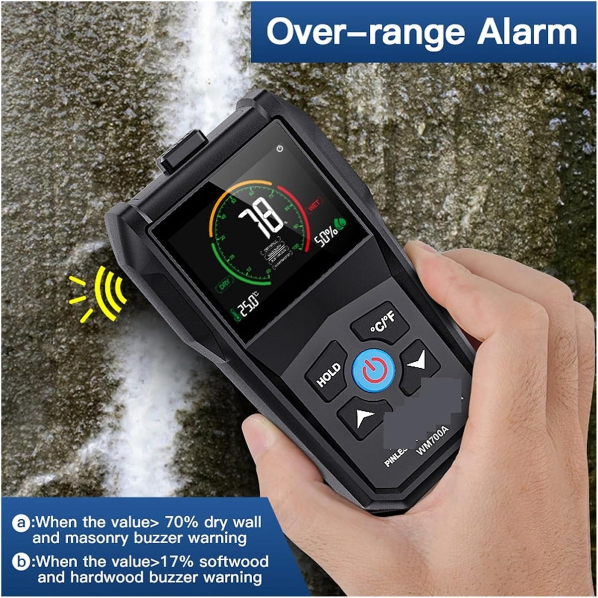 Moisture Meter, Full Angle Inverted Moisture Detector Wood Moisture Meter Temperature Humidity Detection Home Moisture Detector