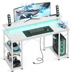 ODK 48 Inch Gaming Desk with LED Lights & Storage Shelves, Black