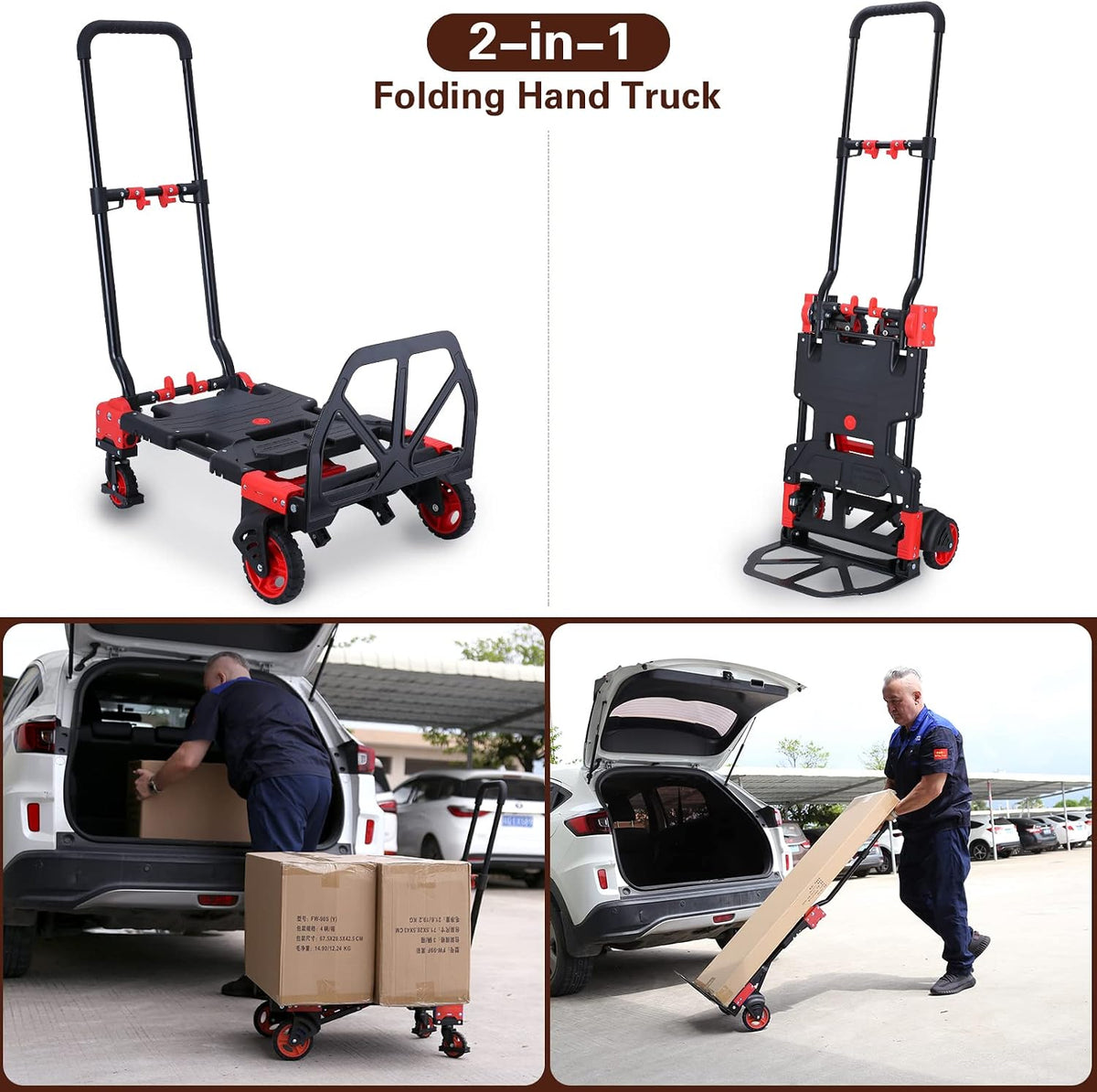 JJSMKCH 2-in-1 Folding Hand Truck Dolly Cart with Wheels 330LB
