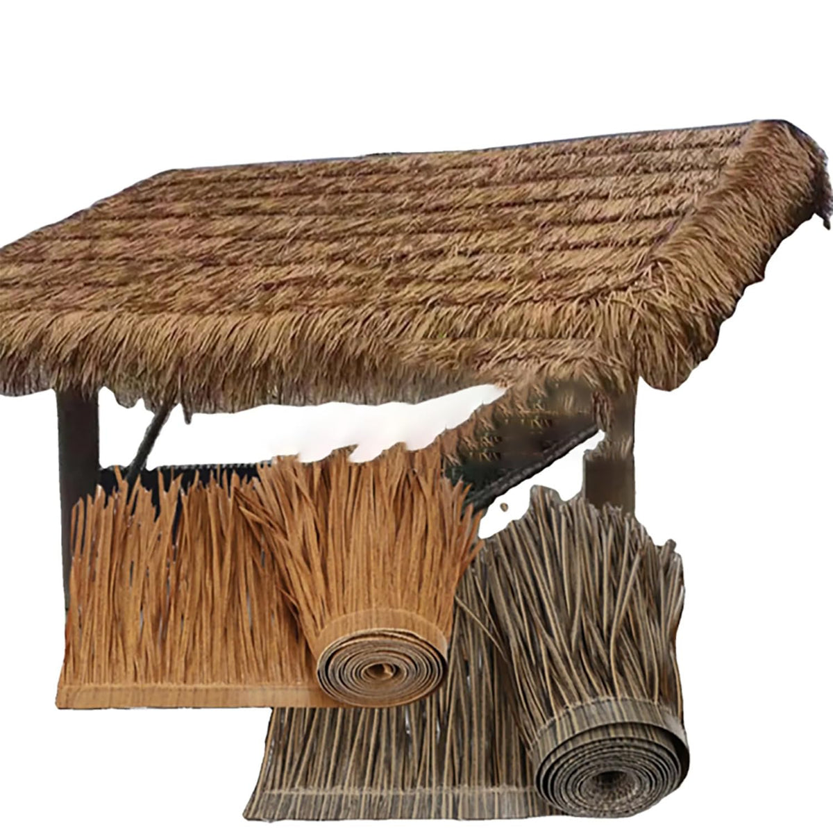 LIUNI Artificial thatch Roofing roll Garden Tiki bar Straw roof thatch roll Artificial Palm roof Leaves for Fencing decking Patio Umbrella Fence Party Decoration(Size:9m/29.5ft,Color:Green)