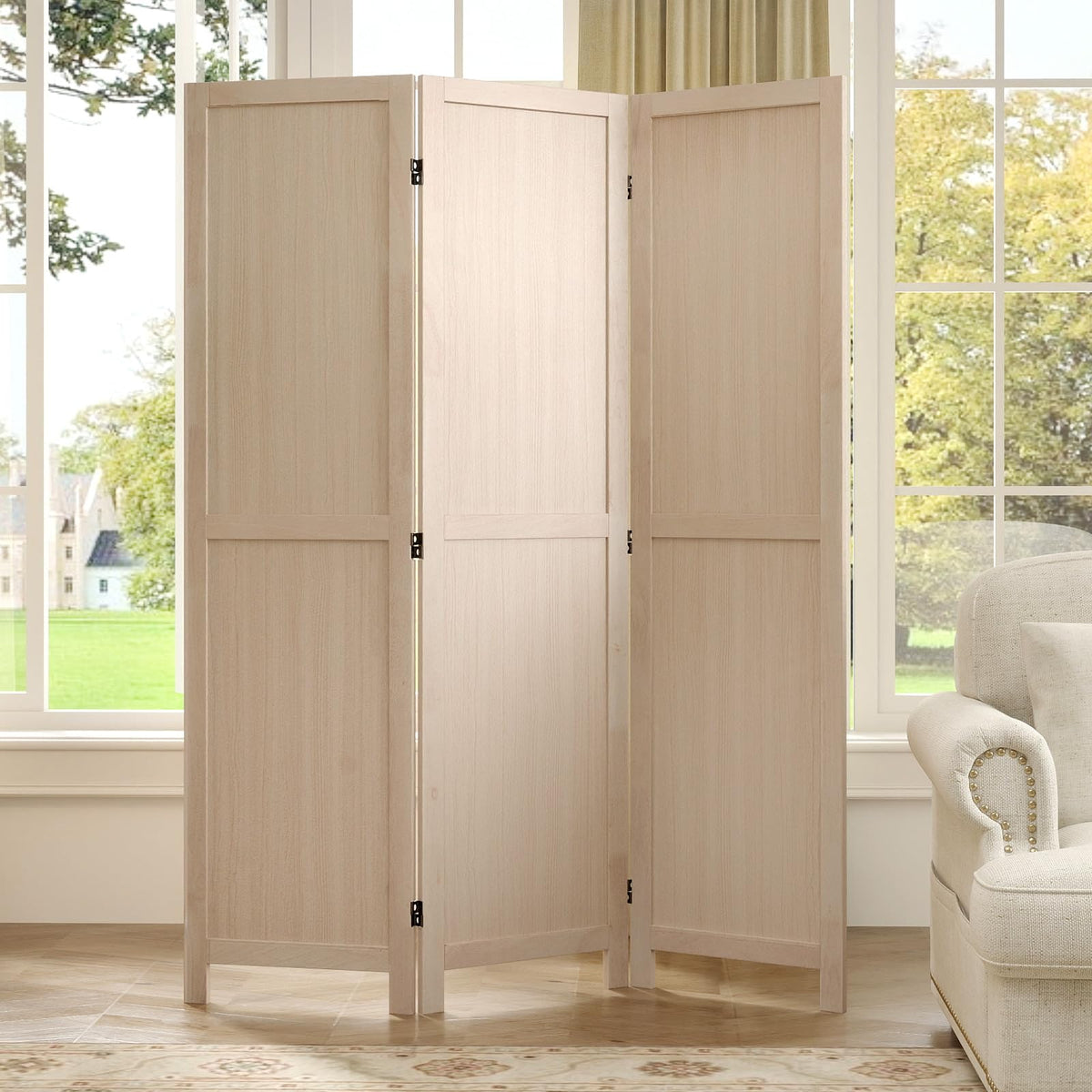 GIANTEX 3 Panel Folding Room Divider with Mesh Window, Distressed Brown