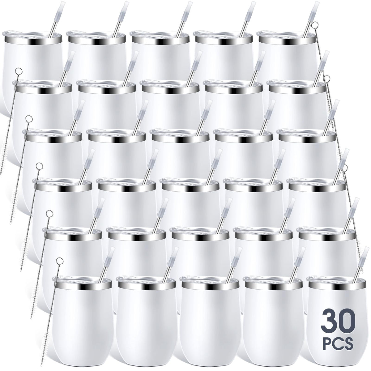 Inbagi 30 Pack 12 oz Stainless Steel Tumblers Bulk with Lids and Straws, Double Wall Insulated Wine Tumblers for Wedding Party Favors, Bridal Shower, Birthday Event Gifts (Navy Blue)