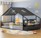 Montessori Full Size Floor Bed, Safety Guardrails, Reading Nook, Pink
