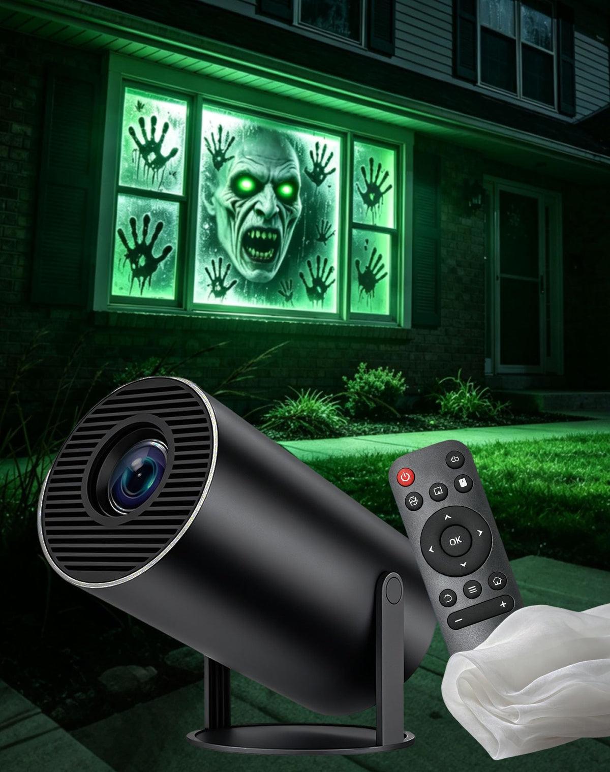 W/ Video Halloween Projector Scary Halloween Decorations，White：No Fabric