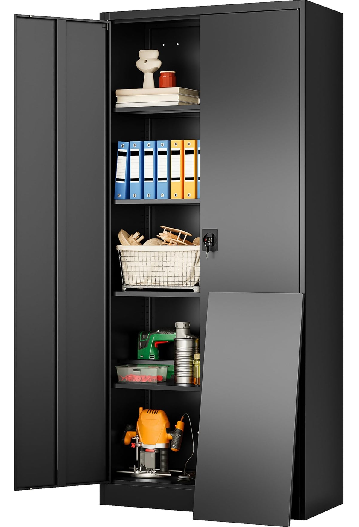 SISESOL Small Metal Storage Cabinet with Doors and Shelves,36 inch Black Locking Garage Cabinet,Lockable Short Steel Cabinets for Home,Office,Shop,Garage