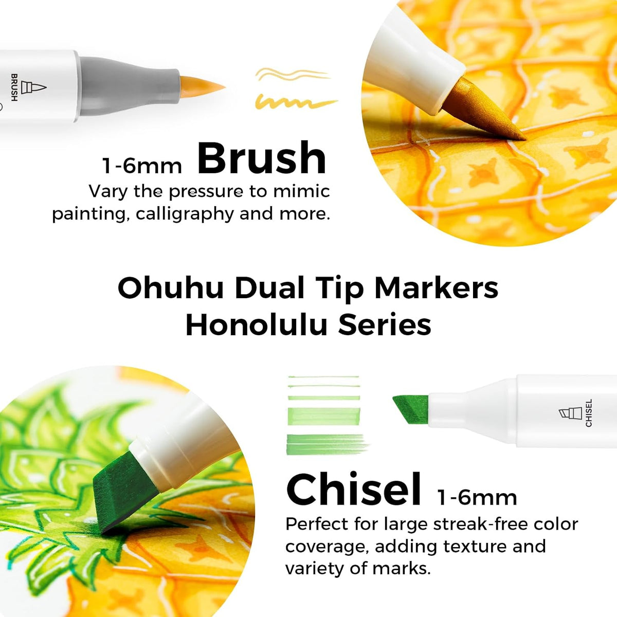 Ohuhu Alcohol Markers Brush Tip 168 Colors for Adults Coloring Refillable