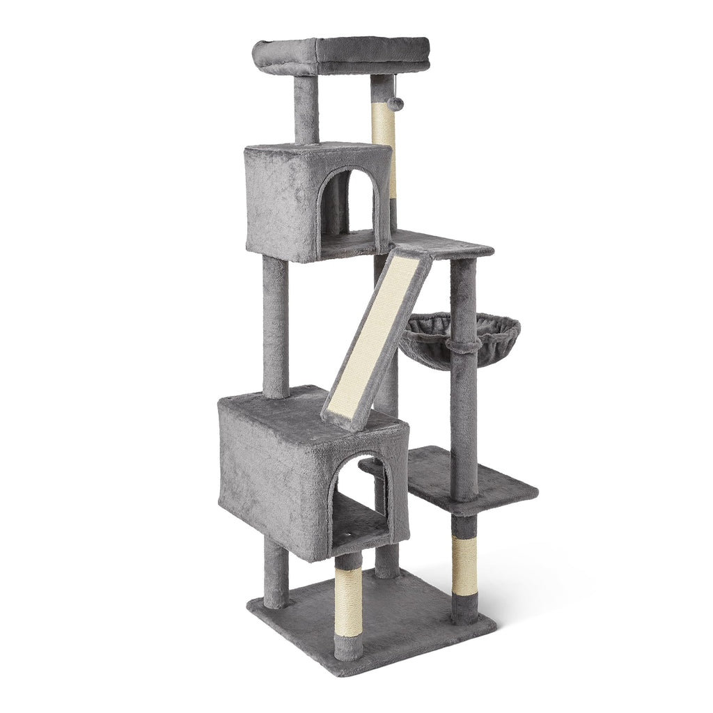 Amazon Basics Indoor Cat & Kittens Multi-Level Climbing Activity Tower with Scratching Posts, FSC Certified, 60.1" (152.7cm) H, Grey
