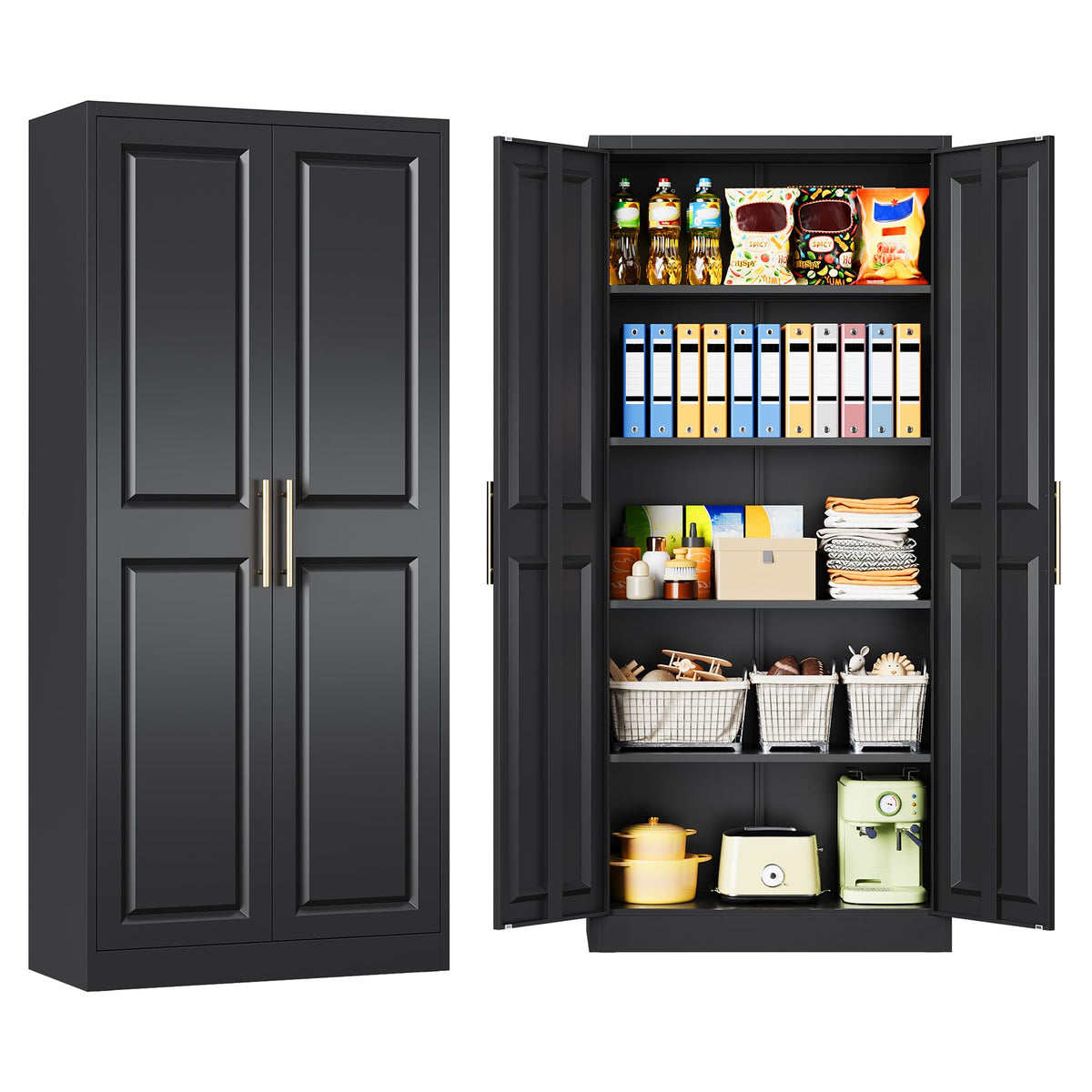 SISESOL 67" Tall Narrow Bathroom Storage Cabinet, 2 Door and 7 Shelves Slim Kitchen Pantry Cabinet, White Metal Bathroom Cabinets,Large Cupboard for Home,Kitchen,Laundry,Bathroom