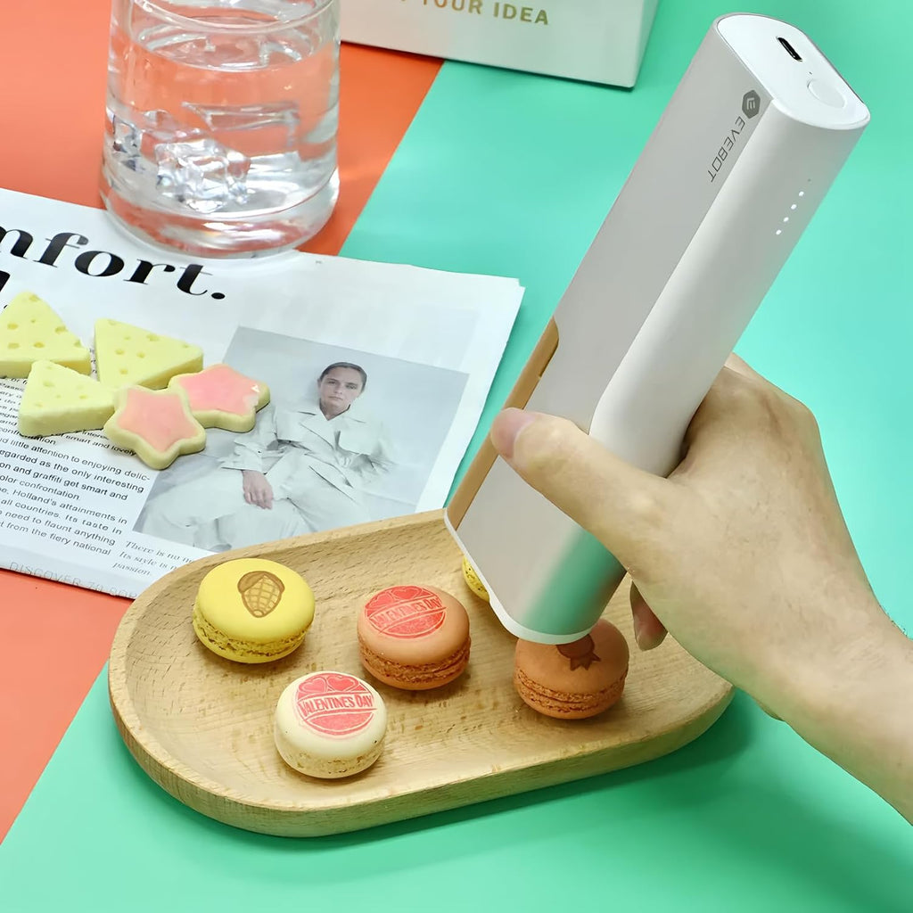 EVEBOT Printpen mini Handheld protable Coffee Print Portable Inkjet Printer Handheld Food safty Grade Food Printer in Bread Cake Machine(Official Package)