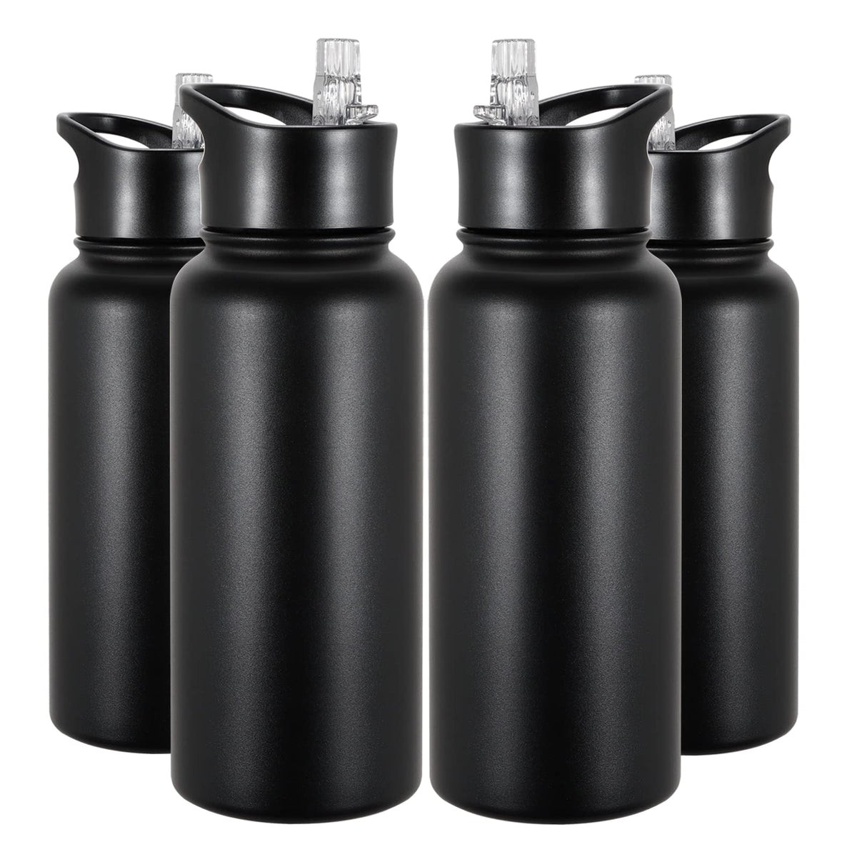32 oz Insulated Water Bottle Bulk 8 Pack, Stainless Steel Sports Water Bottles with Straw Lid & Wide Mouth Lids, Double Walled Vacuum, Leak Proof, White