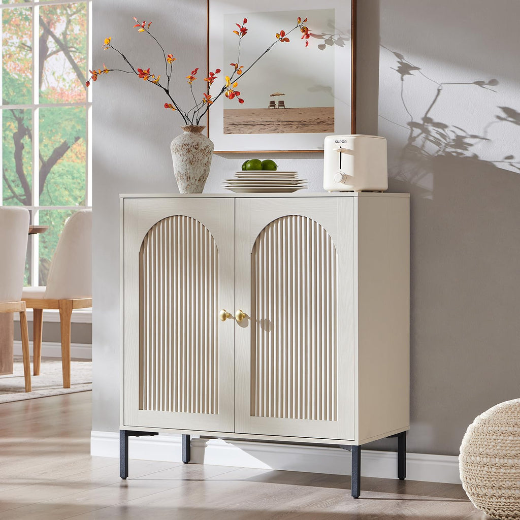 IFGET 34" Tall Modern Arched Sideboard Buffet Cabinet with Storage, Brown