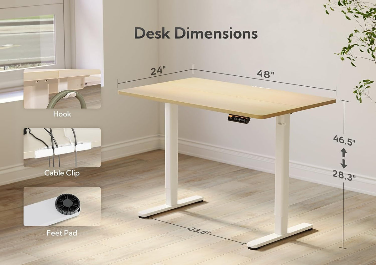 Claiks Electric Height Adjustable Standing Desk, 48x24 Inch, Nature