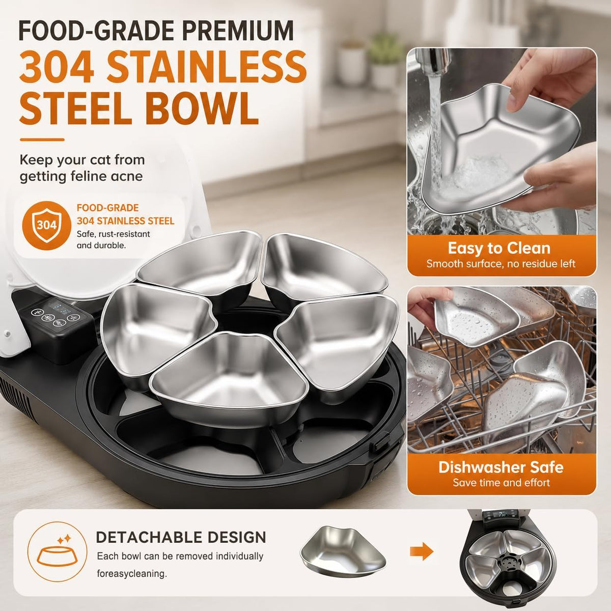 Automatic Wet Food Cat Feeder, 3 Days Freshness 5 Meals Cat Food Dispenser, Semiconductor Cooling & Heating with 304 Stainless Steel Bowl, Programmable Timer Refrigerated Auto Cat Feeder