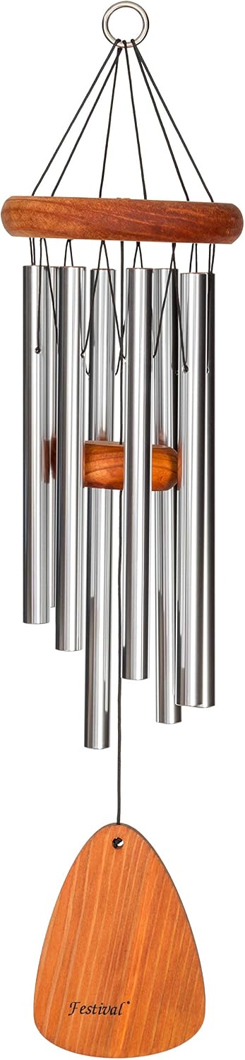 Festival 24-inch Redwood Wind Chime 8 Tubes w/Customization in Silver by Wind River for Patio, Backyard, Garden, and Outdoor décor. Made in the USA
