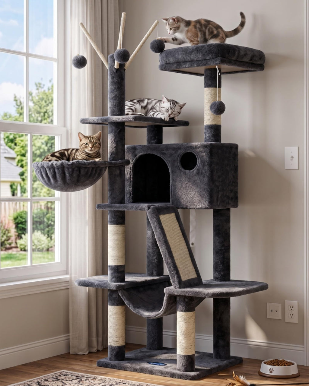 Hey-brother Cat Tree Tower with Padded Platform Bed, Hammock, MPJ019-SW