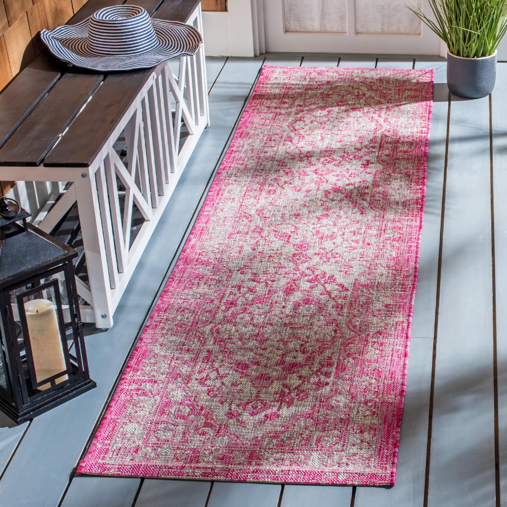 SAFAVIEH Washable Rug Outdoor Courtyard Collection - 6'7" x 9'6", Grey & Blue, Non-Shedding & Easy Cleaning, Ideal for Patio, Backyard, Mudroom (CY8231-37212)
