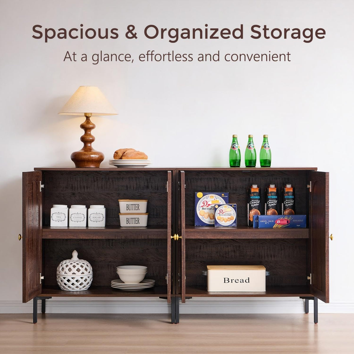 IFGET 34" Tall Modern Arched Sideboard Buffet Cabinet with Storage, Brown