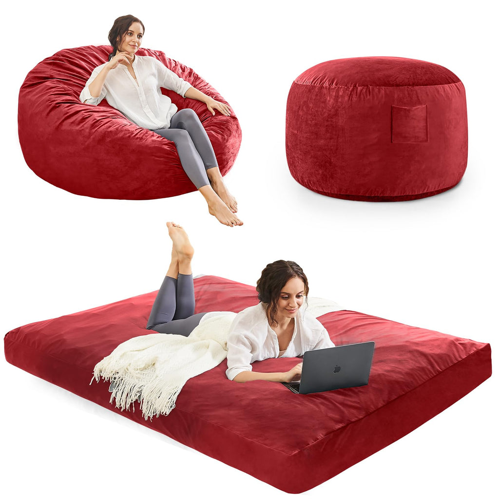 Bean Bag Chairs for Adults - Giant Bean Bag Convertible Floor Sofa
